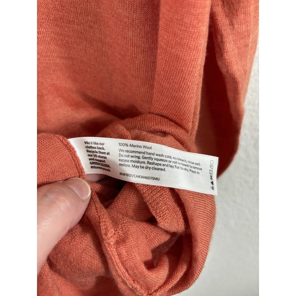 Eileen Fisher Sweater Womens‎ XL Rust Merino Wool V Neck Tunic Pockets Lagenlook
